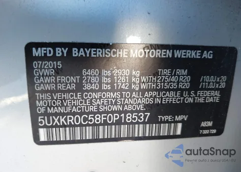 2015 BMW X5 xDrive35I from USA, damaged, VIN 5UXKR0C58F0P18537